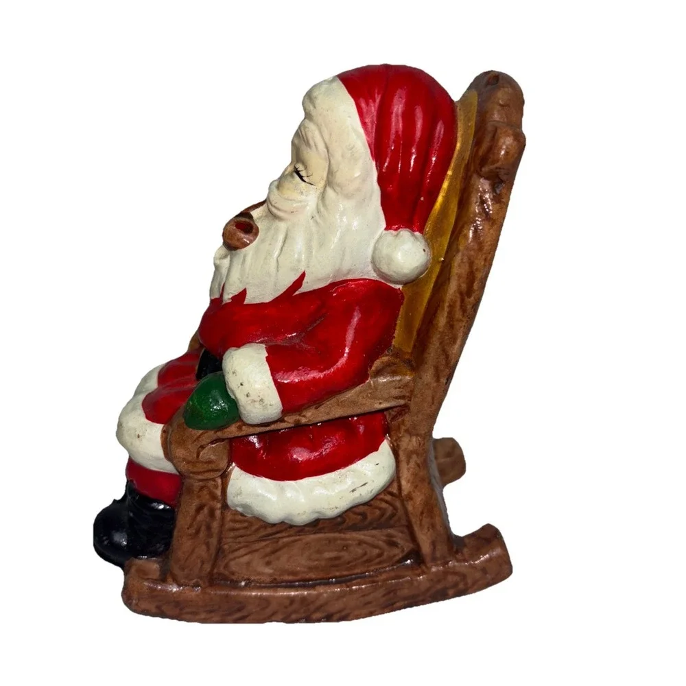 Vintage Santa Claus Coin Bank Figurine Rocking Chair, Pipe  Chalkware Ceramic